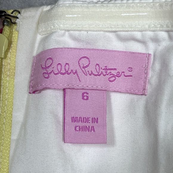 Lilly Pulitzer Dress Size 6 Yellow Pink Amberly Strapless Starfruit Day Floral - Picture 9 of 13